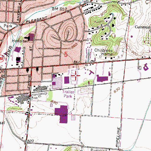 Topographic Map of Lancaster Mobile Estates, OH