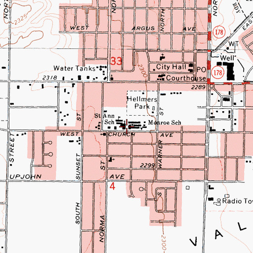 Topographic Map of James Monroe Middle School, CA