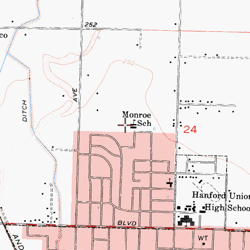 Topographic Map of Monroe School, CA