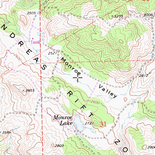 Topographic Map of Monroe Valley, CA