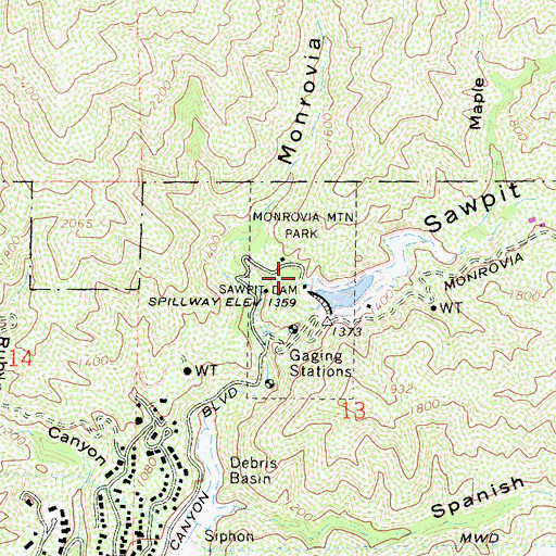 Topographic Map of Monrovia Mountain Park, CA