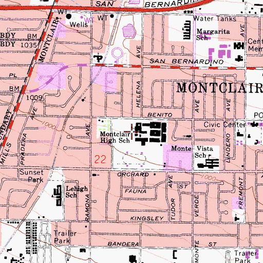 Topographic Map of Montclair High School, CA