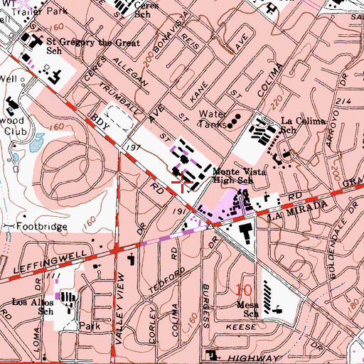 Topographic Map of Monte Vista High School, CA