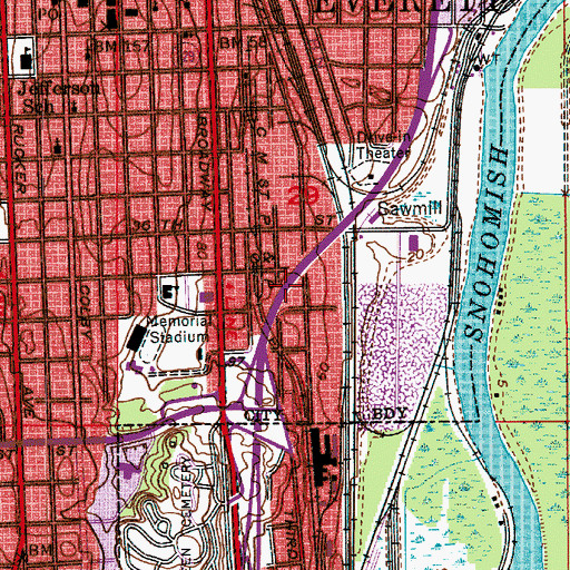 Topographic Map of Everett Gospel Mission Church, WA