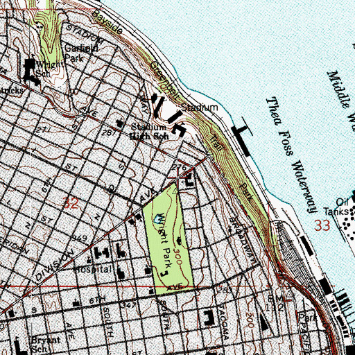 Topographic Map of First Presbyterian Church, WA
