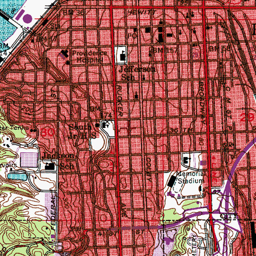 Topographic Map of First United Methodist Church, WA