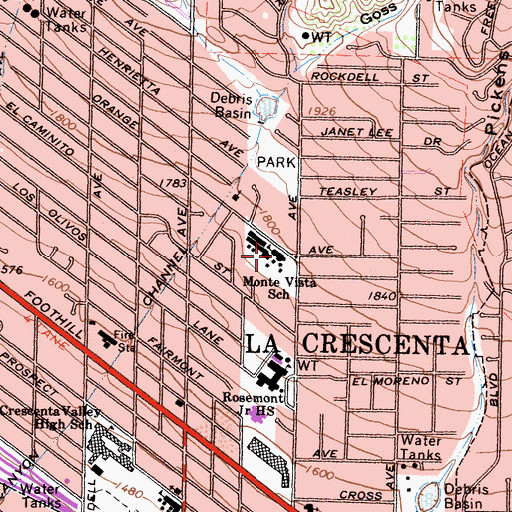 Topographic Map of Monte Vista Elementary School, CA