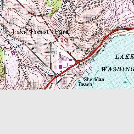 Topographic Map of Lake Forest Park Library, WA