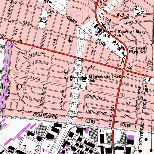 Topographic Map of Montebello Park Elementary School, CA