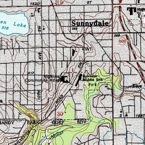 Topographic Map of Planetree Library, WA