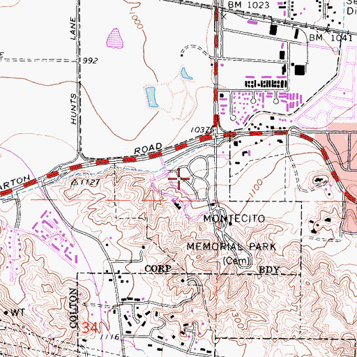 Topographic Map of Montecito Memorial Park, CA