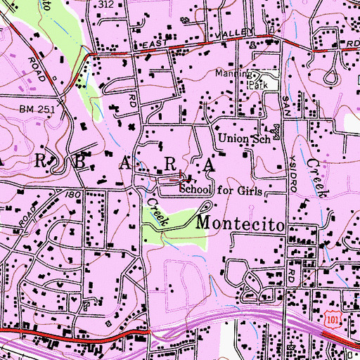 Topographic Map of Montecito School for Girls, CA