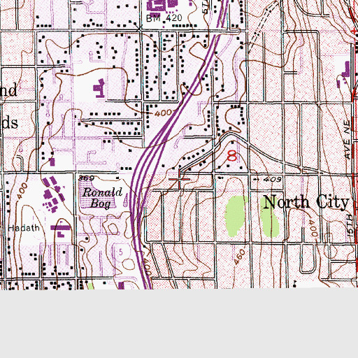 Topographic Map of Shoreline Library, WA