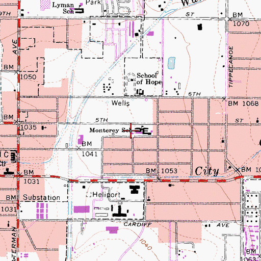 Topographic Map of Monterey Elementary School, CA