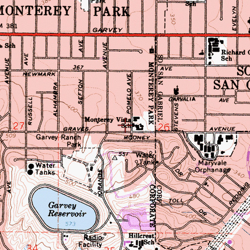 Topographic Map of Monterey Vista Elementary School, CA