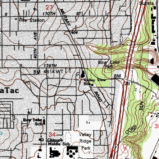 Topographic Map of Valley View Library, WA