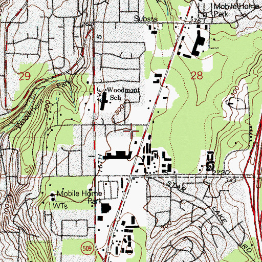 Topographic Map of Woodmont Library, WA