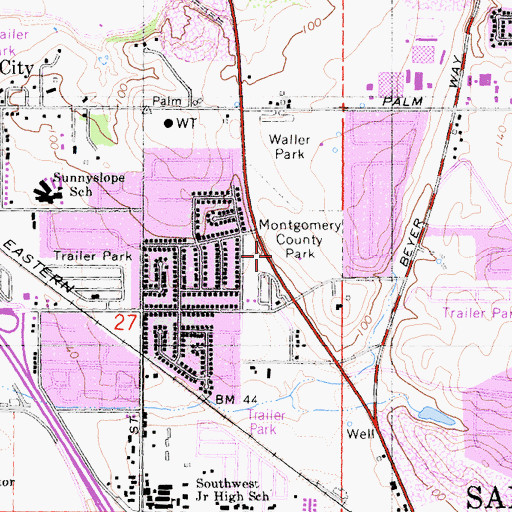 Topographic Map of Montgomery County Park, CA