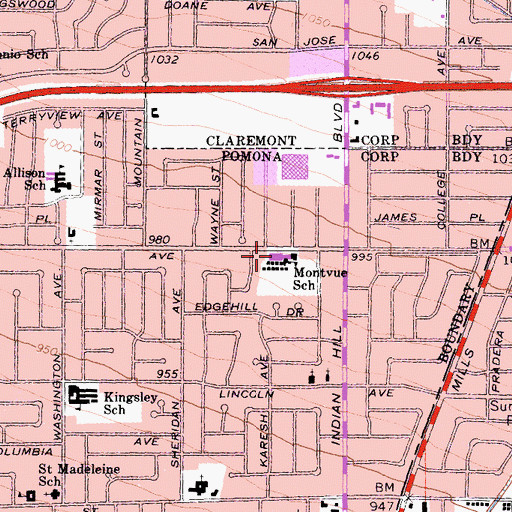 Topographic Map of Montvue Elementary School, CA