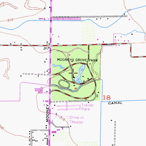 Topographic Map of Mooneys Grove Park, CA