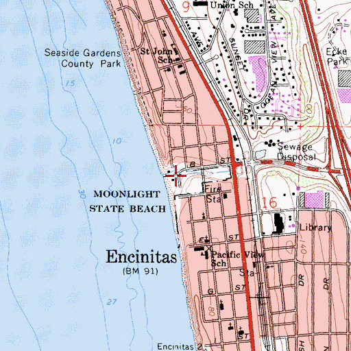 Topographic Map of Moonlight State Beach, CA