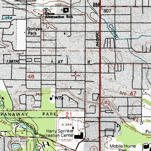 Topographic Map of Kingdom Hall of Jehovahs Witnesses at Spanaway, WA