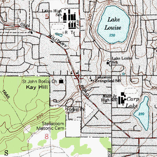 Topographic Map of Lakewood Lutheran Church, WA