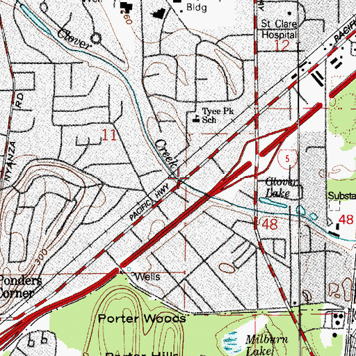 Topographic Map of Lakewood Mission Baptist Church, WA