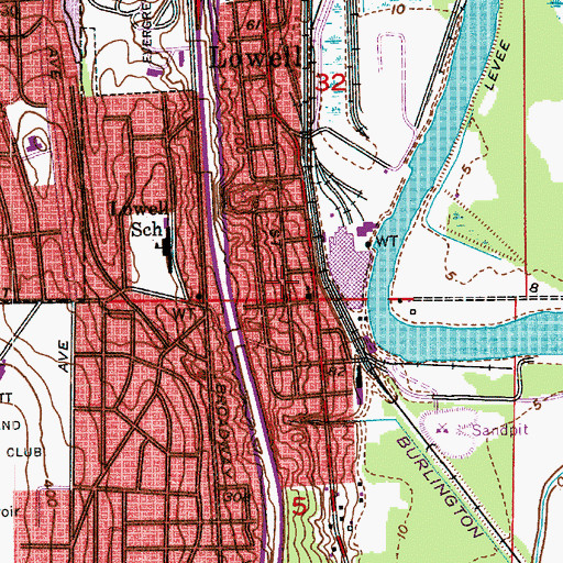 Topographic Map of Lowell Community Church, WA
