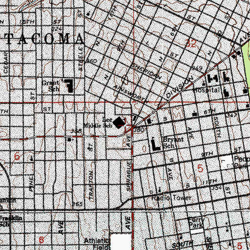 Topographic Map of Mount Tahoma Seventh Day Adventist Church, WA