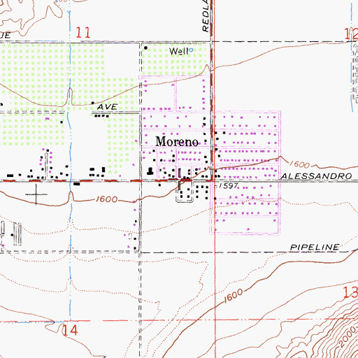 Topographic Map of Moreno, CA