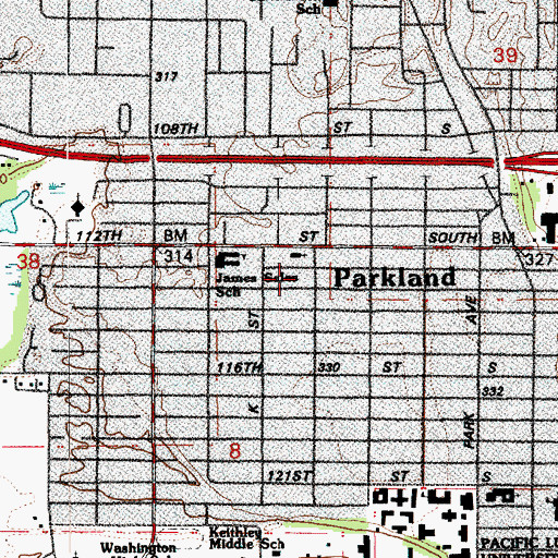 Topographic Map of Parkland First Baptist Church, WA