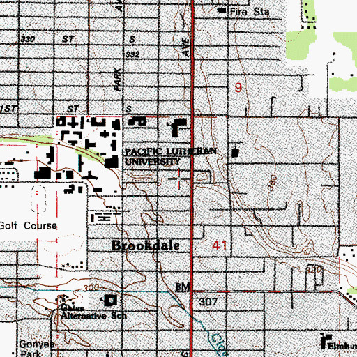 Topographic Map of Parkland Lutheran Church, WA