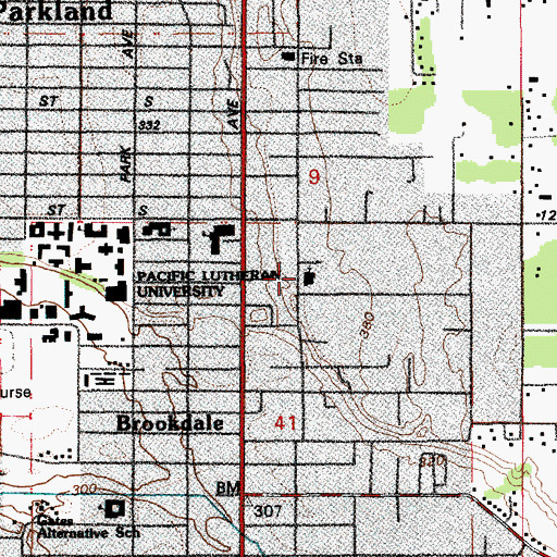 Topographic Map of Parkland United Methodist Church, WA