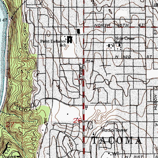 Topographic Map of Point Defiance Christian Church, WA