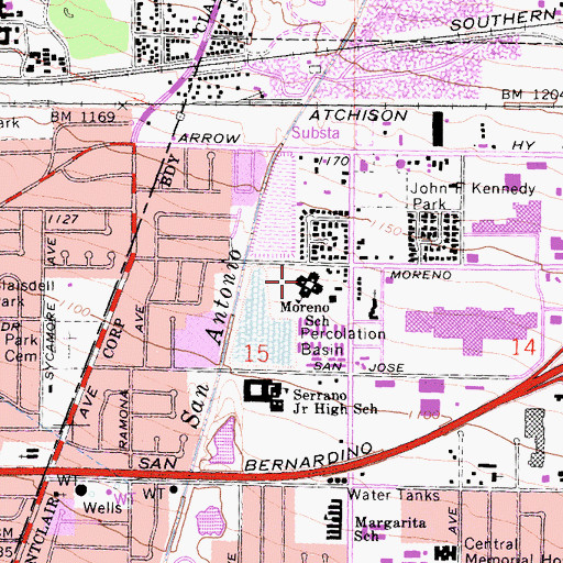 Topographic Map of Moreno Elementary School, CA