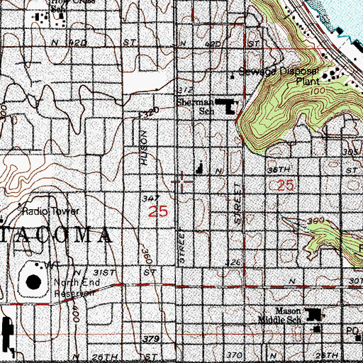 Topographic Map of Saint Lukes Memorial Episcopal Church, WA