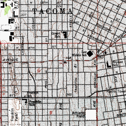 Topographic Map of Sixth Avenue Baptist Church, WA