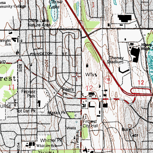 Topographic Map of Tacoma Alliance Church, WA