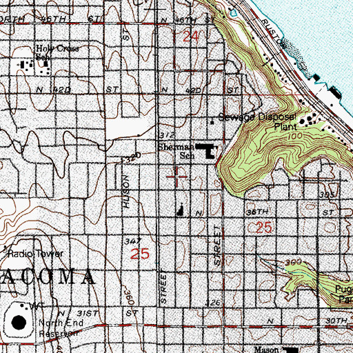 Topographic Map of Tacoma Church of Divine Man, WA