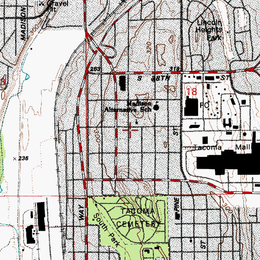 Topographic Map of Tacoma United Pentecostal Church, WA