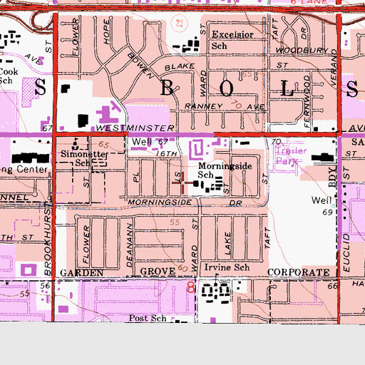 Topographic Map of Morningside Elementary School, CA