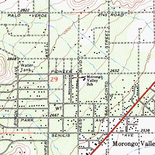 Topographic Map of Morongo Valley Elementary School, CA