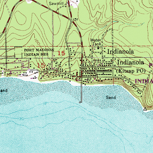 Topographic Map of Indianola Post Office, WA