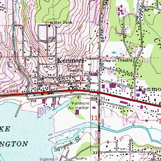 Topographic Map of Kenmore Post Office, WA