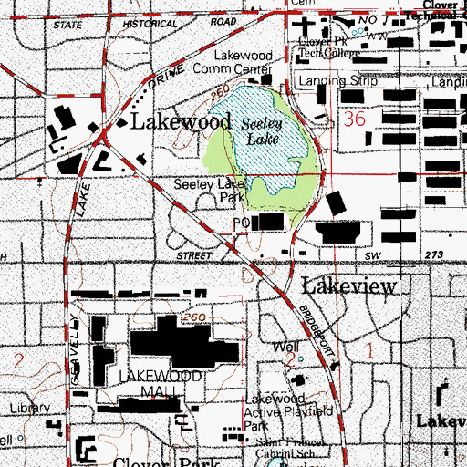 Topographic Map of Lakewood Post Office, WA