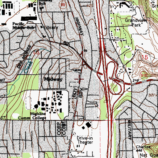 Topographic Map of Midway Post Office, WA