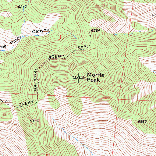 Topographic Map of Morris Peak, CA