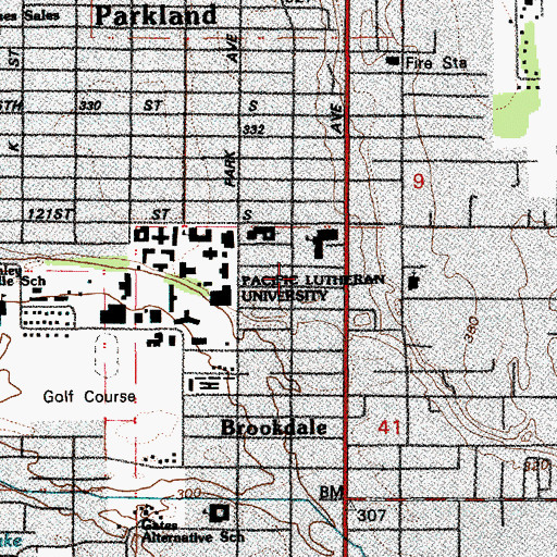 Topographic Map of Parkland Post Office, WA