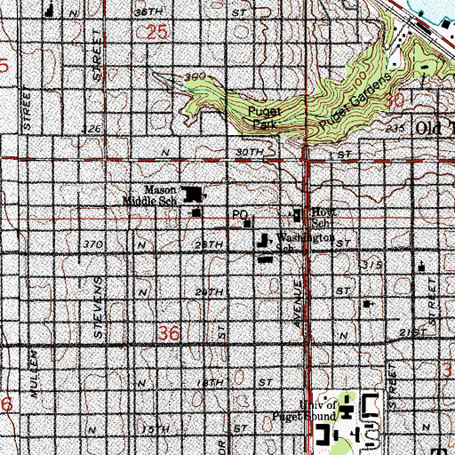 Topographic Map of Proctor Post Office, WA